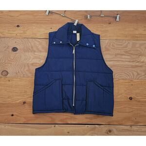 Tom Cat Blue Puffer Vest Made in USA Sz L Flat Look 1970s